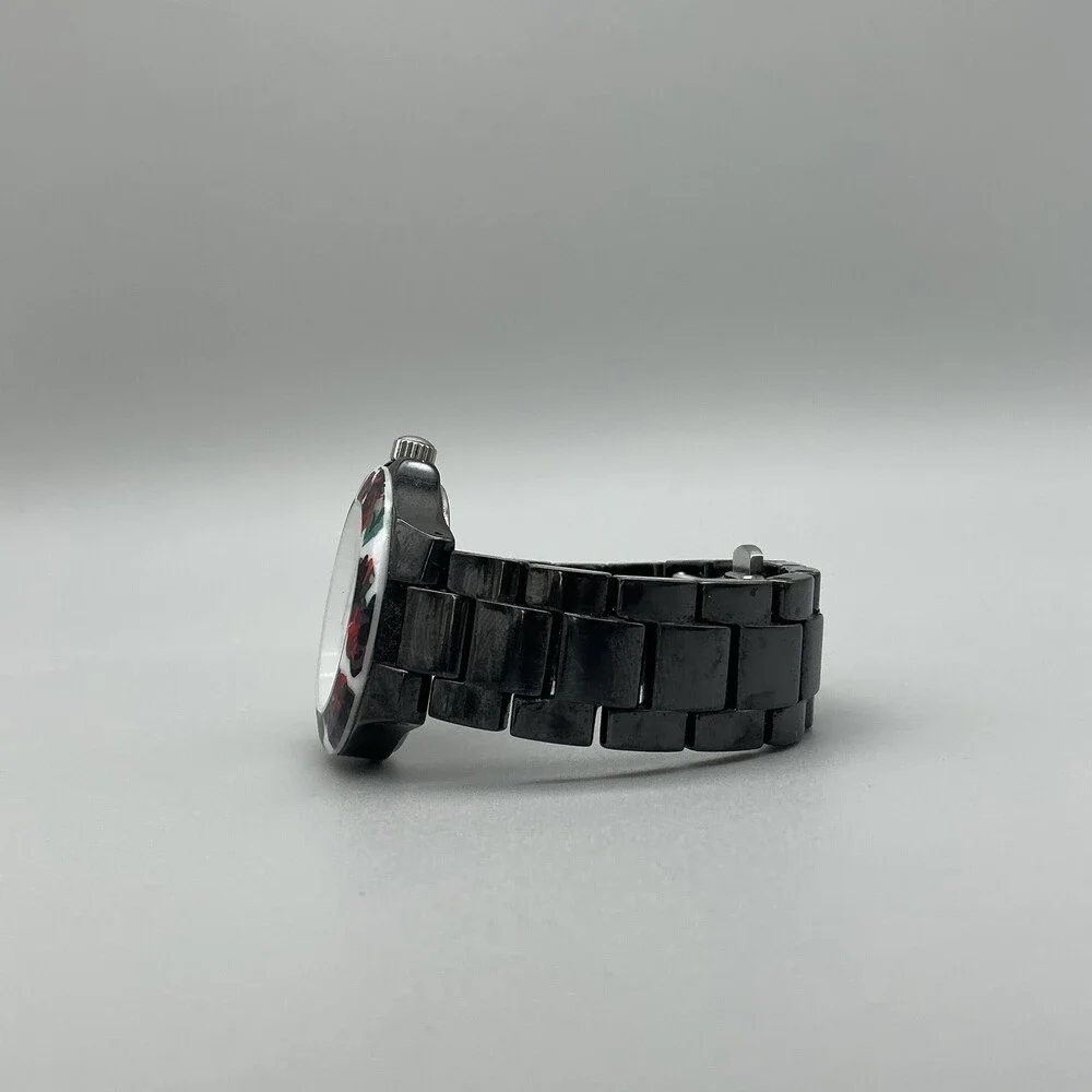 Isaac Mizrahi Live Womens Watch 35mm Floral Bezel MOP Black New Battery 6.5